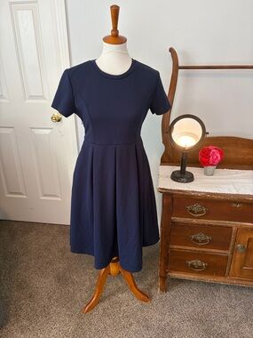 Women's Navy Retro-look Short-Sleeve A-Line Mini Dress